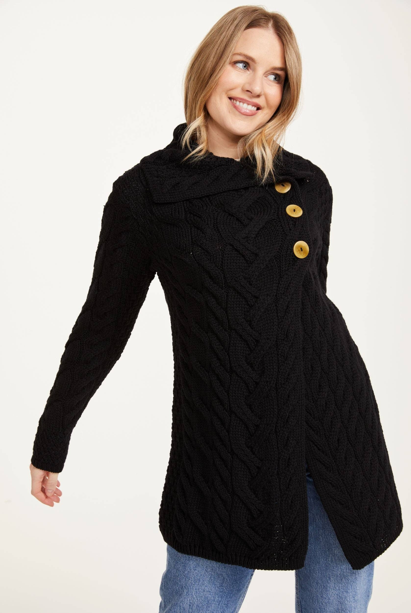 Aran Woollen Mills - Wholesale Cardigan - Women's - Carraig Ladies Aran Cardigan - Black2