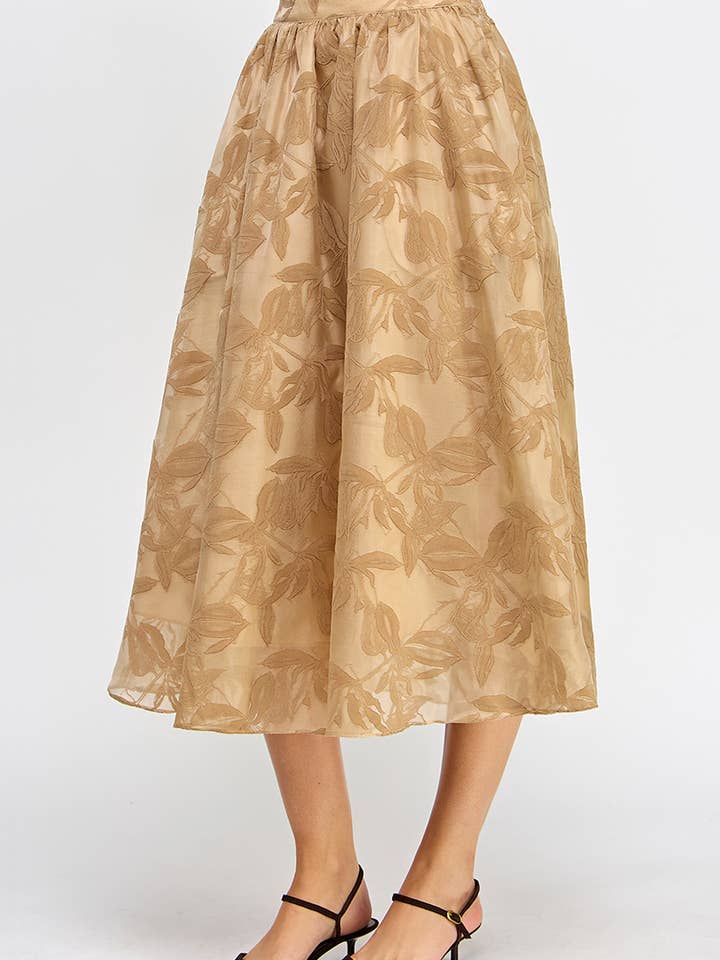 Ellison - Wholesale Skirt - Women's - TS-10099-6 VELVET TEXTURE ORGANZA MIDI SKIRT TAUPE