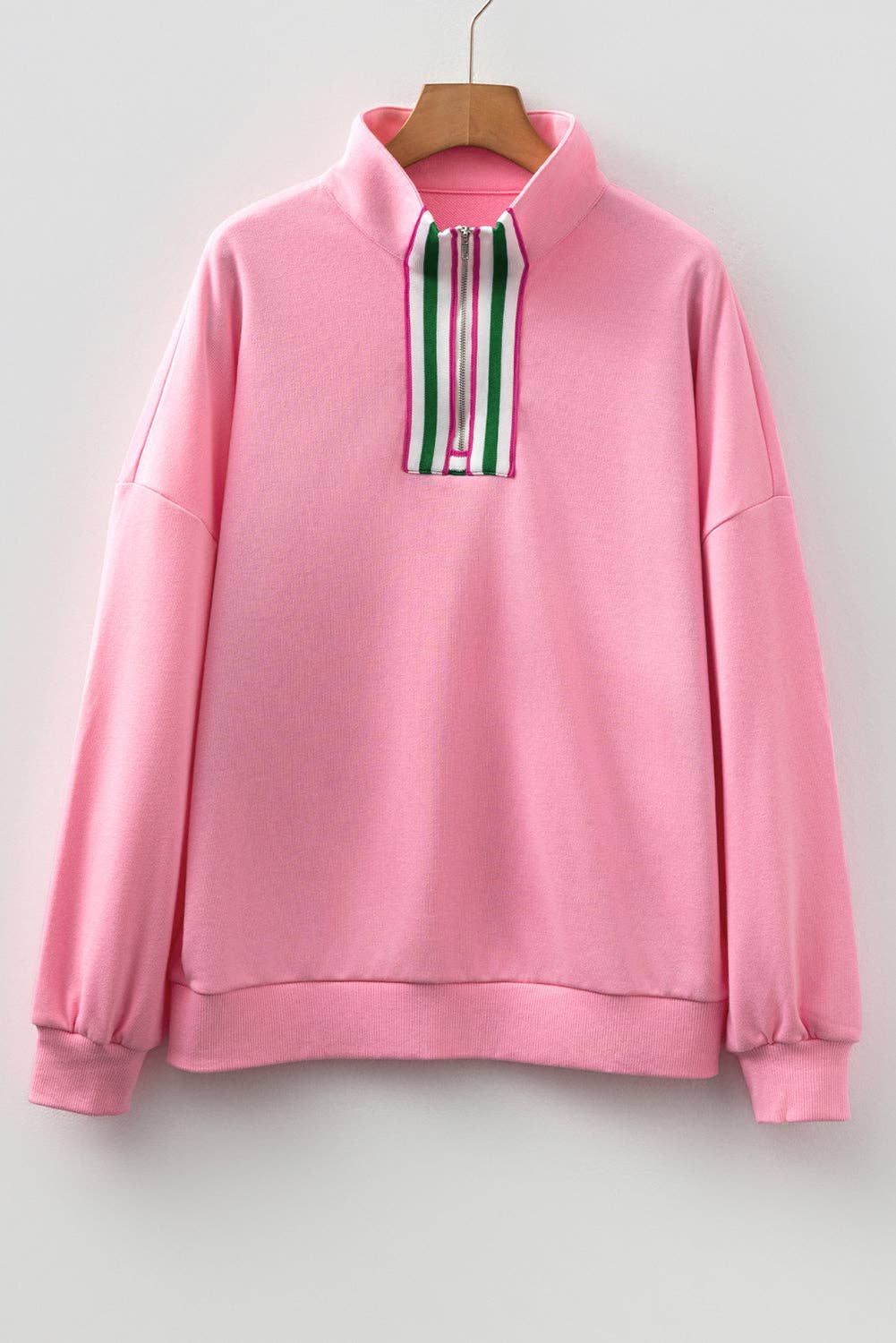 FASHION BLVD - Wholesale Sweatshirt - Women's - FB Contrast Stripe Half Zip Collar Pullover Sweatshirt12