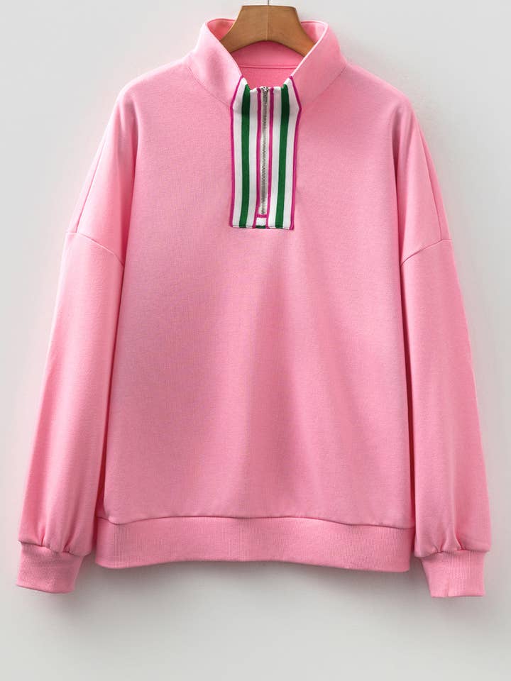 FASHION BLVD - Wholesale Sweatshirt - Women's - FB Contrast Stripe Half Zip Collar Pullover Sweatshirt12