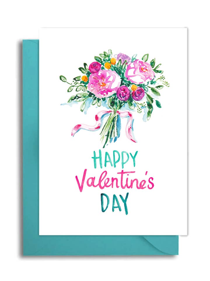 Hand-Tied Bouquet Valentine - Floral Valentine Watercolor for wholesale by Slow Poke Press