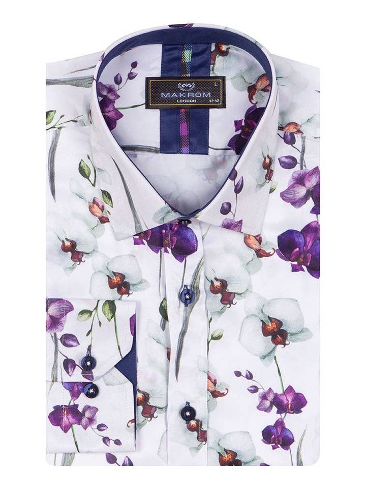 Purple Orchid Floral Print Shirt for wholesale by Makrom