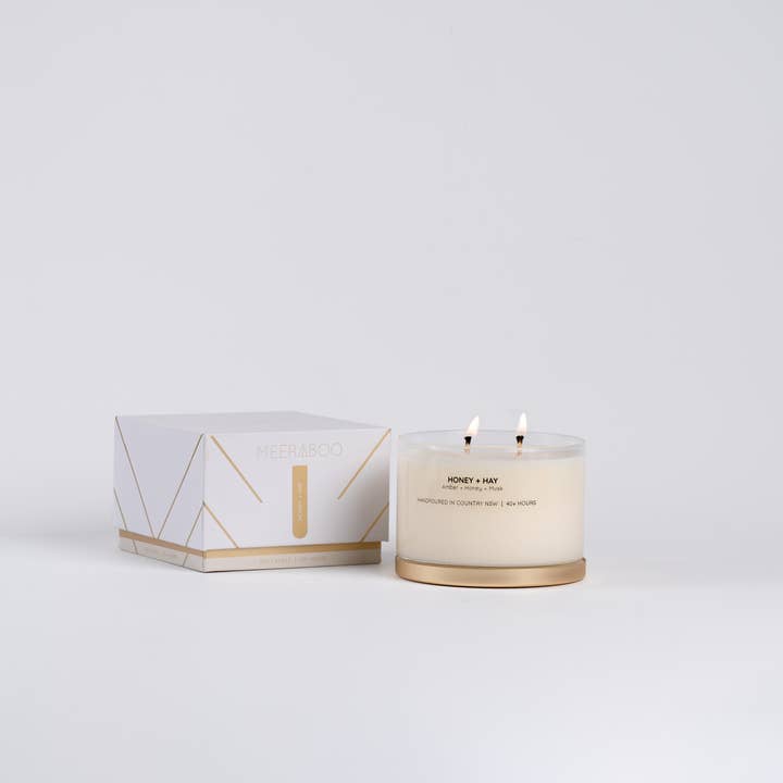 Honey + Hay Gold Lid Soy Candle for wholesale by Meeraboo