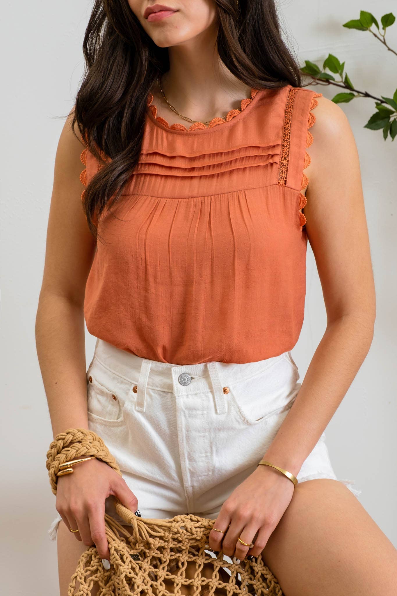 Blu Pepper - Wholesale Blouse - Women's - SLEEVELESS LACE EDGE WOVEN TOP31