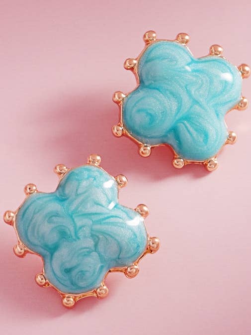 Clover Pearlized Color Enamel Metal Post Earrings for wholesale by Designature New York