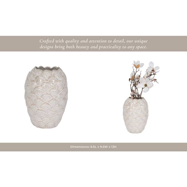 Sagebrook Home - Wholesale Vase - White 13 in. Ceramic Bud Coastal Seashells Pattern Vase10