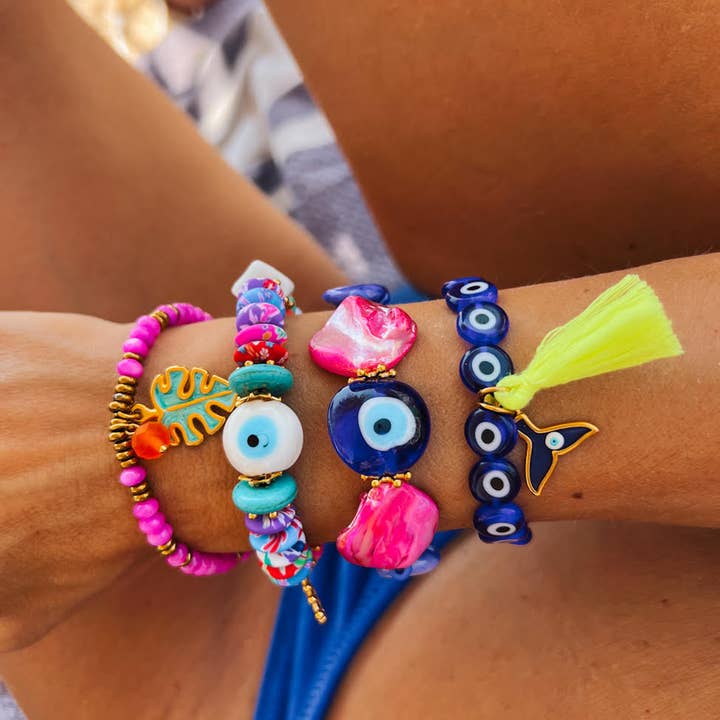 Goupi - Wholesale Beaded Bracelet - Multi colored eye bracelet with gold details4