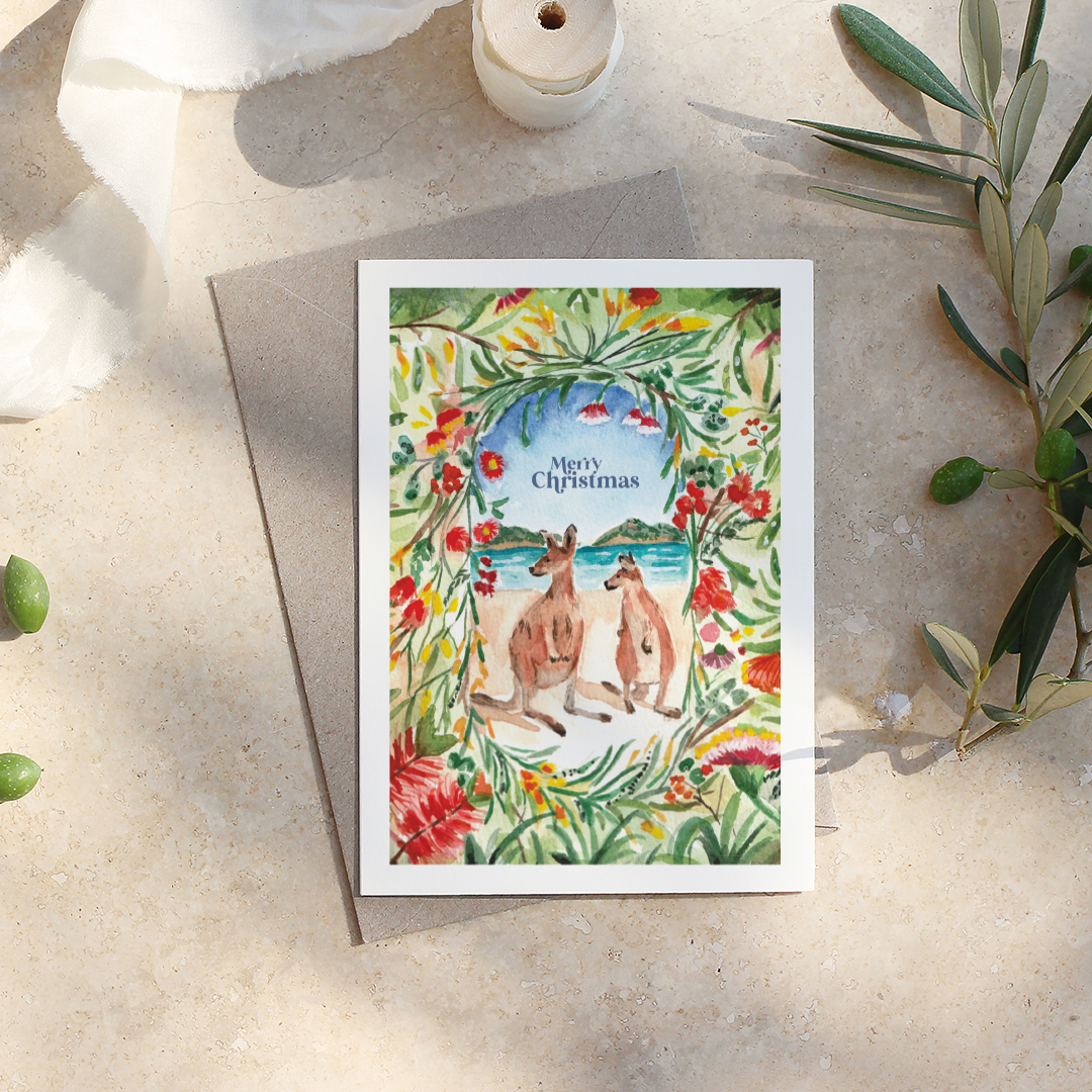 Well Drawn – wholesale Julkort – Känguruer på stranden3