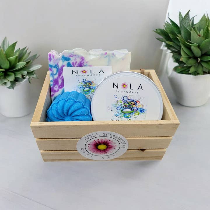 Essentially NOLA Soap Works - Wholesale Soap Set - NOLA SoapWorks Gift Crate - Soap + Candle + Bath Bomb