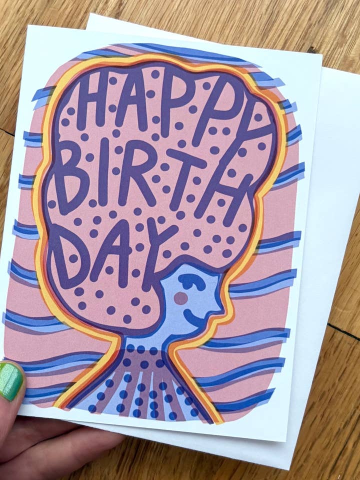 Big Hair Happy Birthday - birthday card - blank inside for wholesale by Stephanie Brachmann Studios (formerly Rhino Sky Creations)