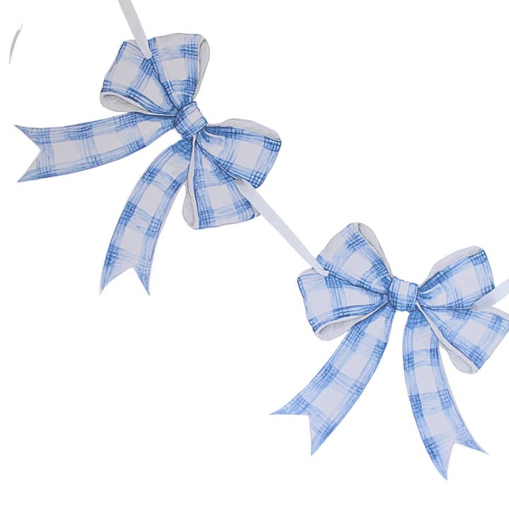 Gingham blue bow Paper Garland for wholesale by Pretty Homestyle