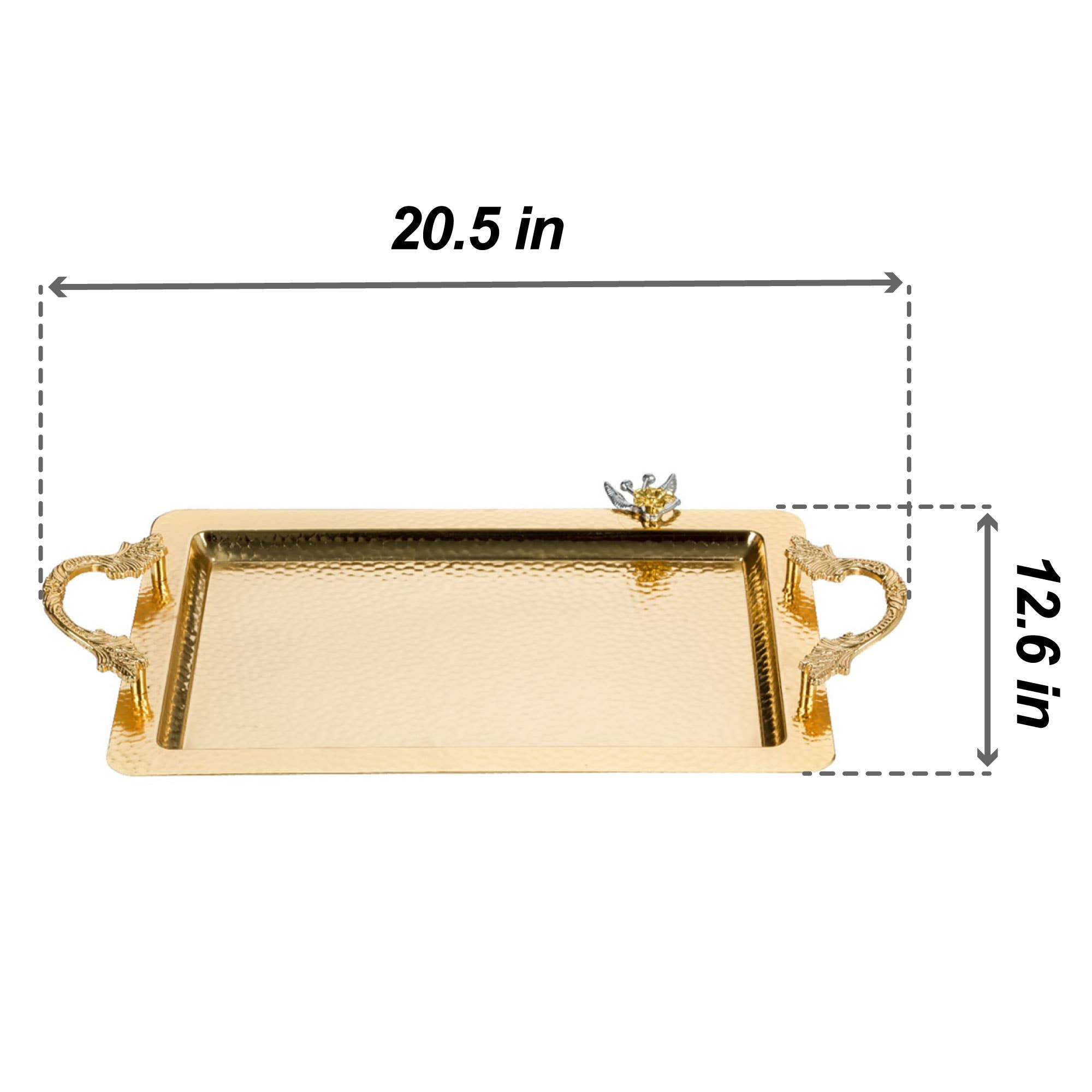 Hakan - Wholesale Serving Tray - Hammered Design Service Tray, Large, 20.5x12.6 in, Gold1