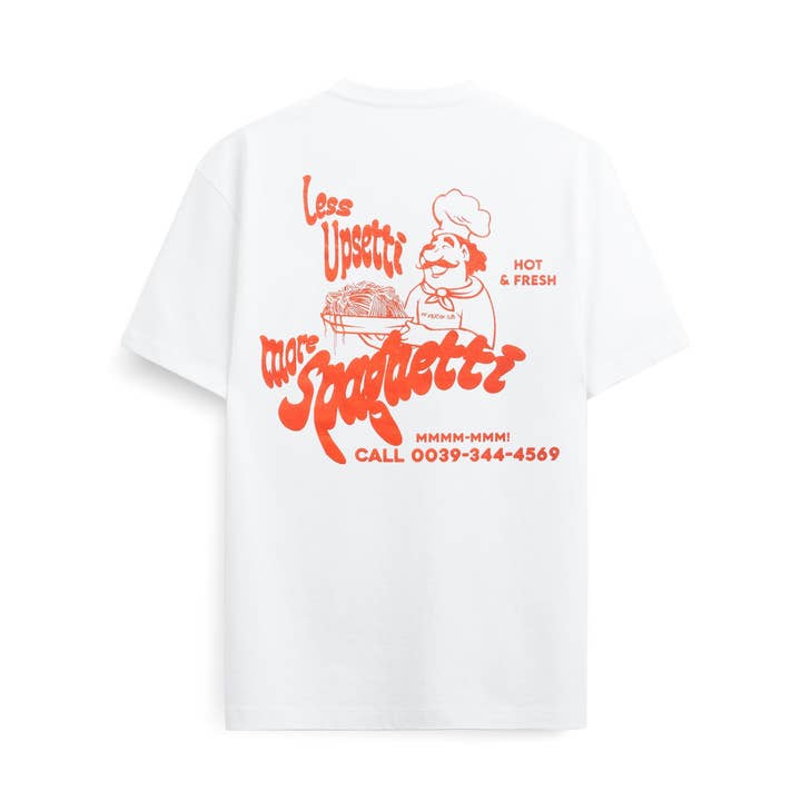 Maglietta Less Upsetti - Bianca per la vendita all'ingrosso da parte di On Vacation