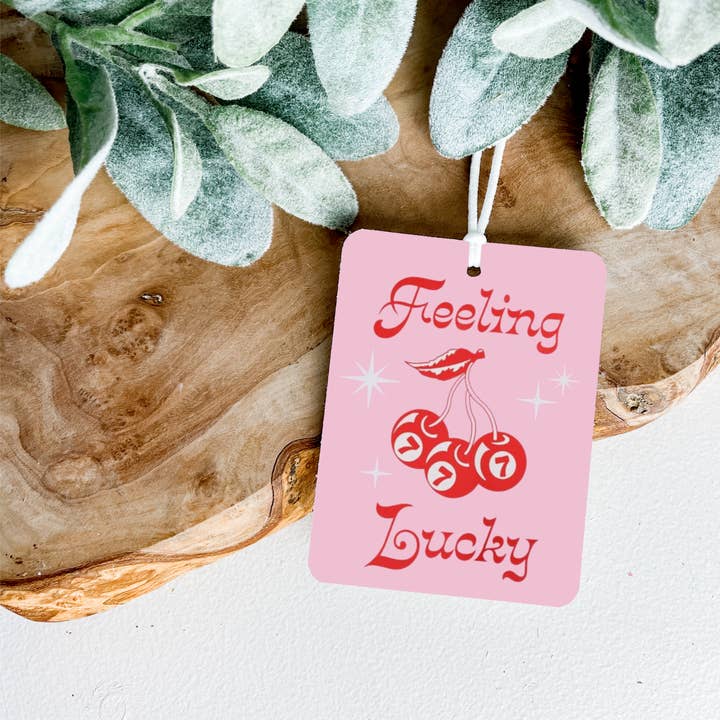 Feeling Lucky Cherry Dice Car Air Freshener Felt Freshie for wholesale by Rags Revived
