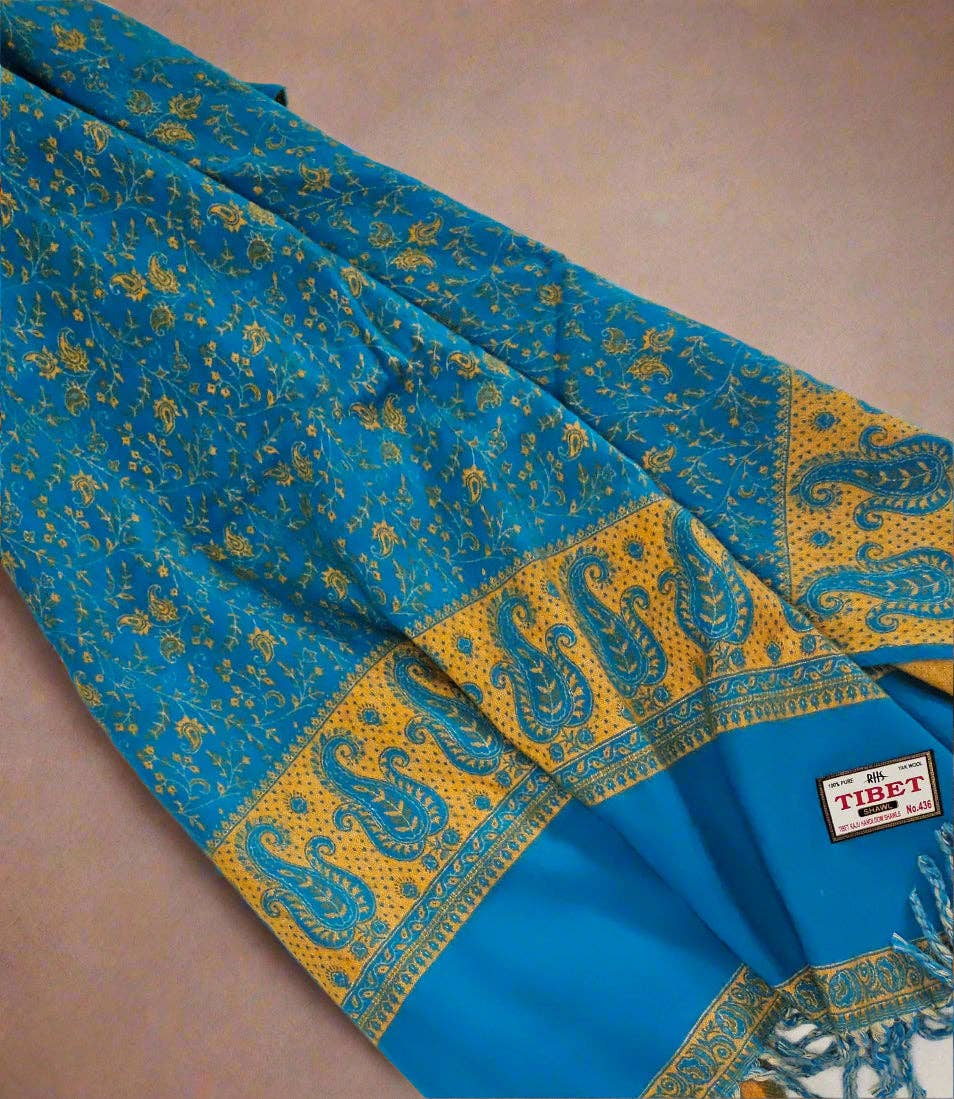 Tibet Handicrafts LLC - Wholesale Throw Blanket - The Blue-Yellow Shawl6