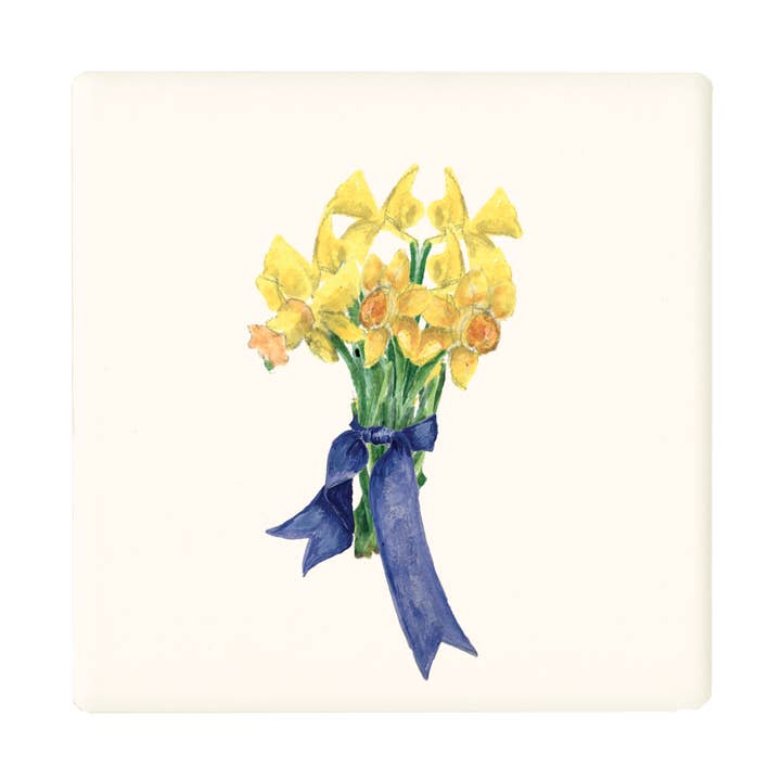 sous-verre de jonquilles avec ruban bleu pour la vente par Tina Labadini Designs