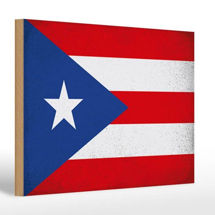 Femer - Vendita all'ingrosso Cartelli - Targa in legno Bandiera Porto Rico 30x20 cm Cartello in legno vintage Puerto Rico