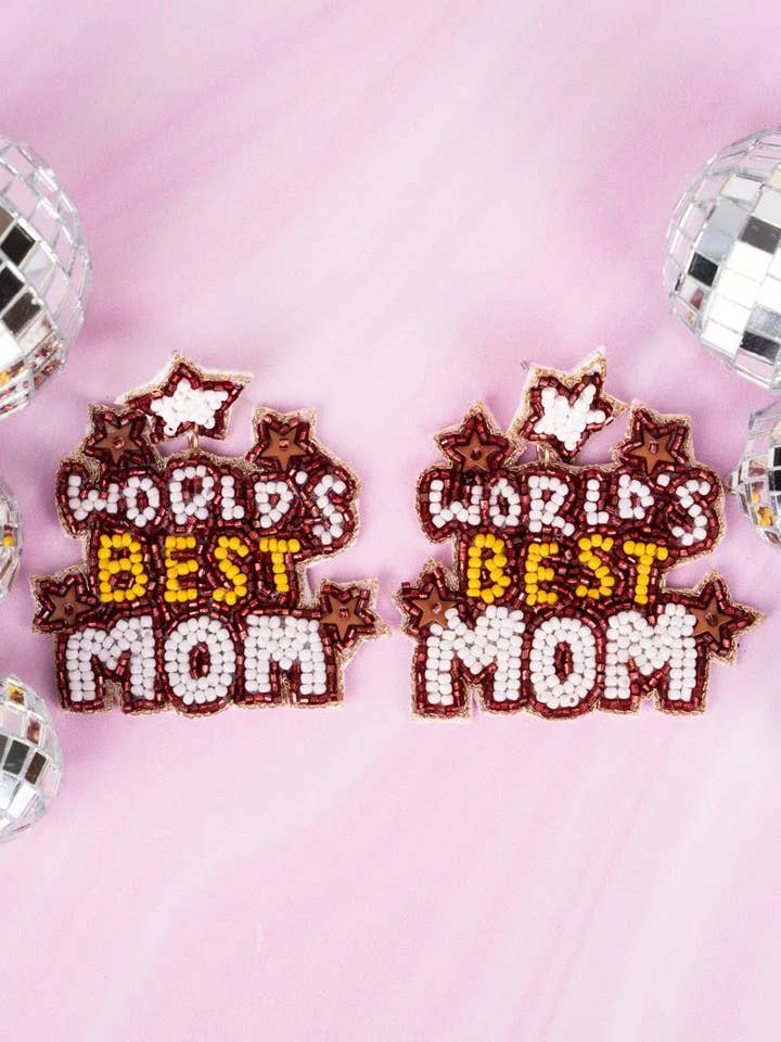 World's Best Mom Seed Bead Earrings for wholesale by The Bling Barn