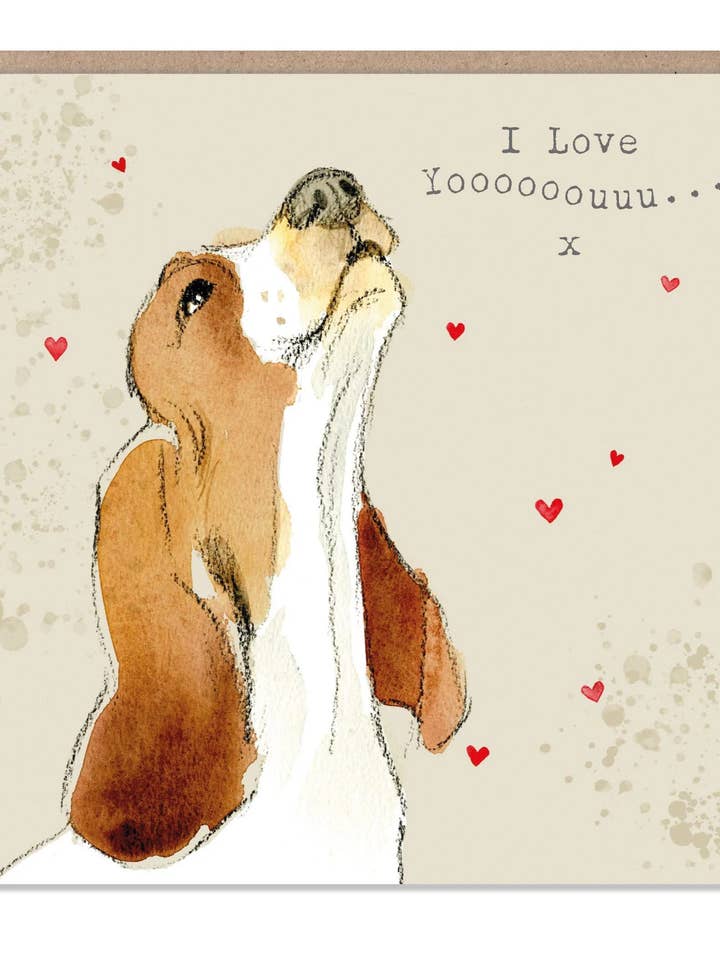 Cute Dog Card - I Love You - Howling Basset for wholesale by Paper Shed Design Ltd