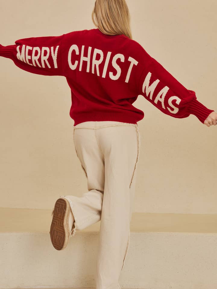 Mello. - Wholesale Knit Sweater - Women's - OVERSIZE Christmas Sweater with Lettering