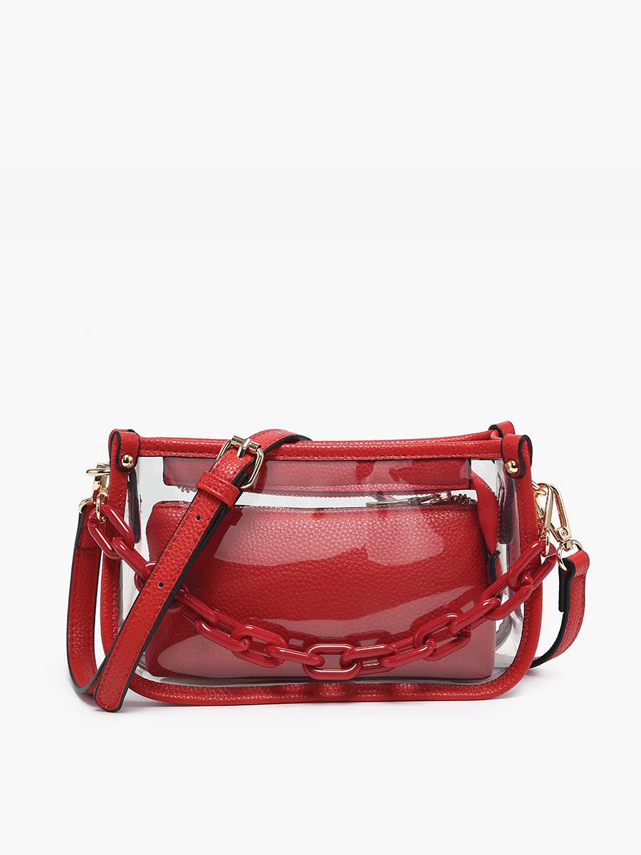 Jen & Co. - Vente Sac à bandoulière – femme - M2226CR Sac à bandoulière Jessica transparent avec chaîne11