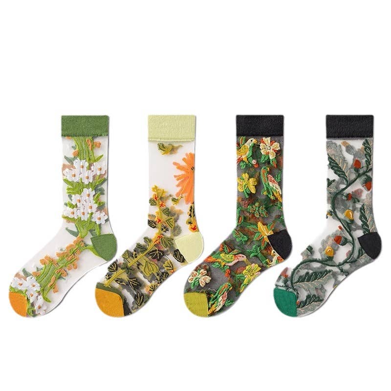 Tourtiwi - Wholesale Socks - Women's - Fruit Flower Animal Pattern Transparent Thin Summer Socks30