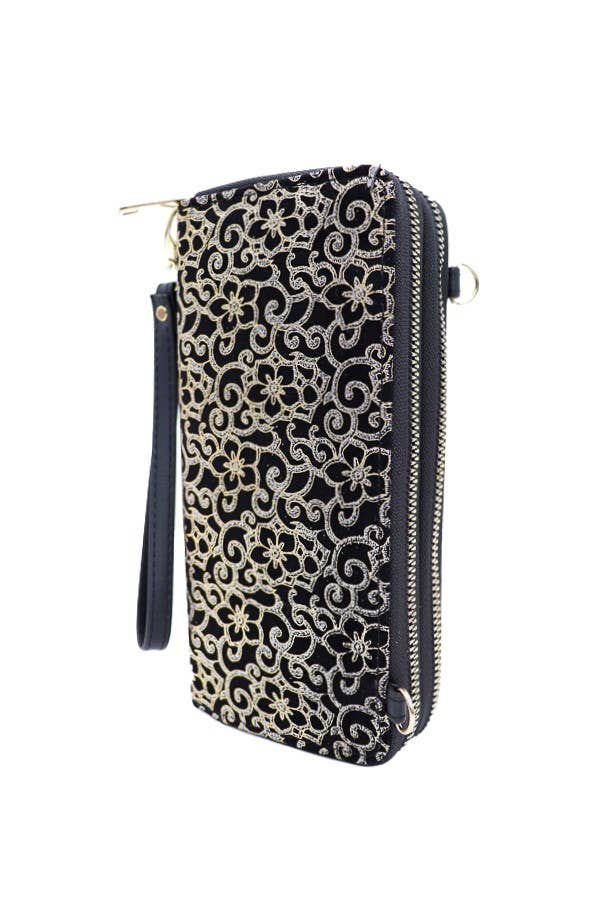 Cap Zone - Wholesale Wallet - Women's - Floral Patterned Double Zipper PU Leather Continental Wallet5