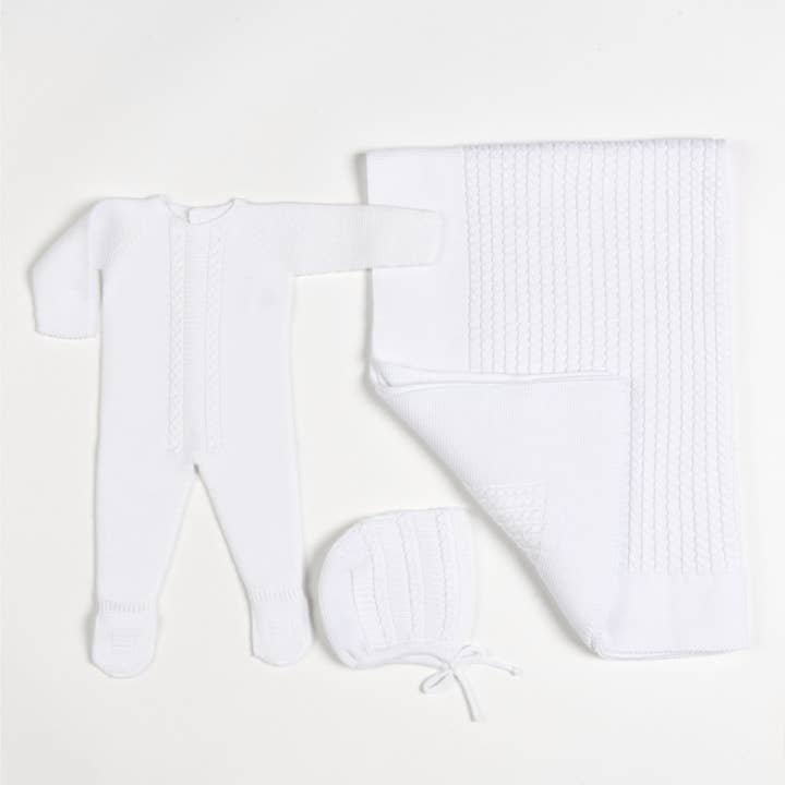 MIEL | White Cotton Knit Babygrow Gift Set for wholesale by Bebe Sweeny