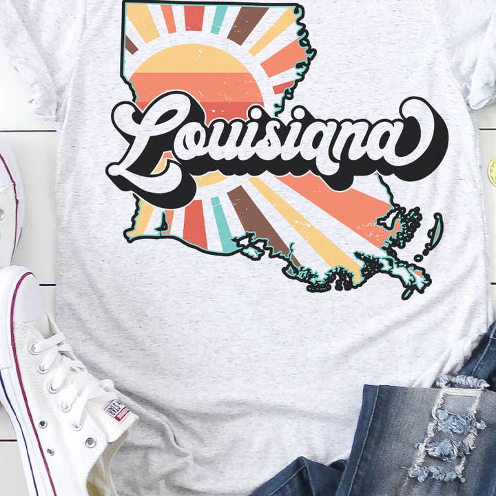 Louisiana Retro State Graphic Tee for wholesale by Kissed Apparel