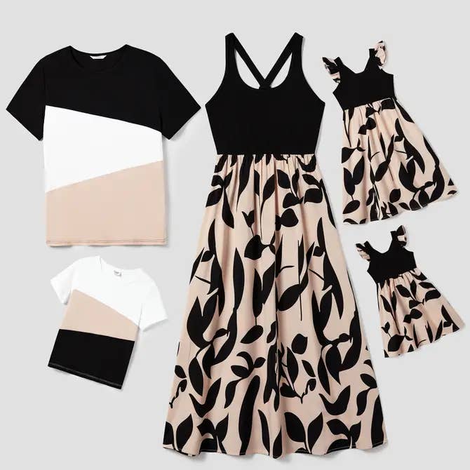 Bijpassende jurk met gekruiste achterkant en bloemenbandjes voor het hele gezin, topsets voor wholesale door PatPat Matching