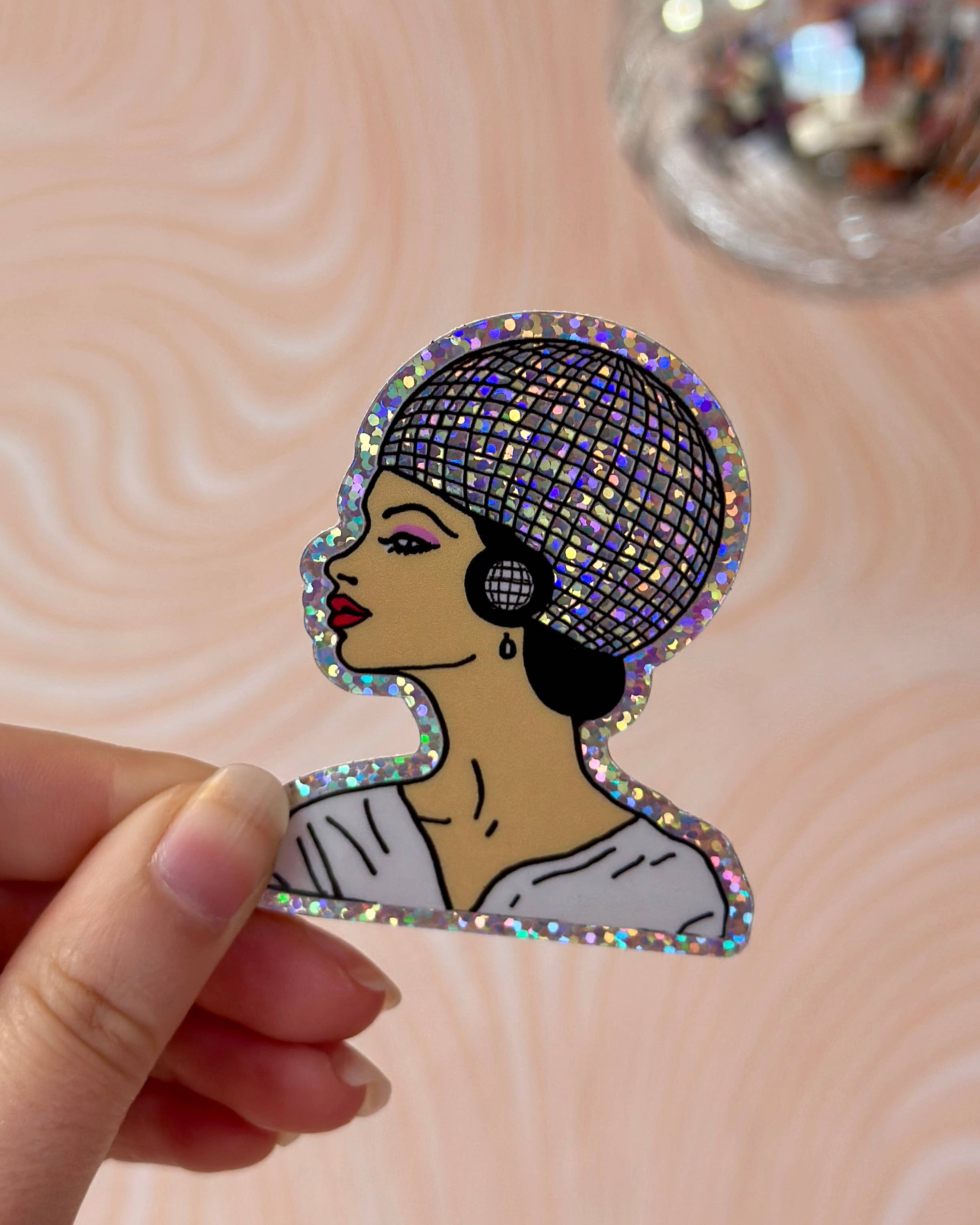 Meet me at the corner - Wholesale Sticker - Vintage disco head glitter sticker2