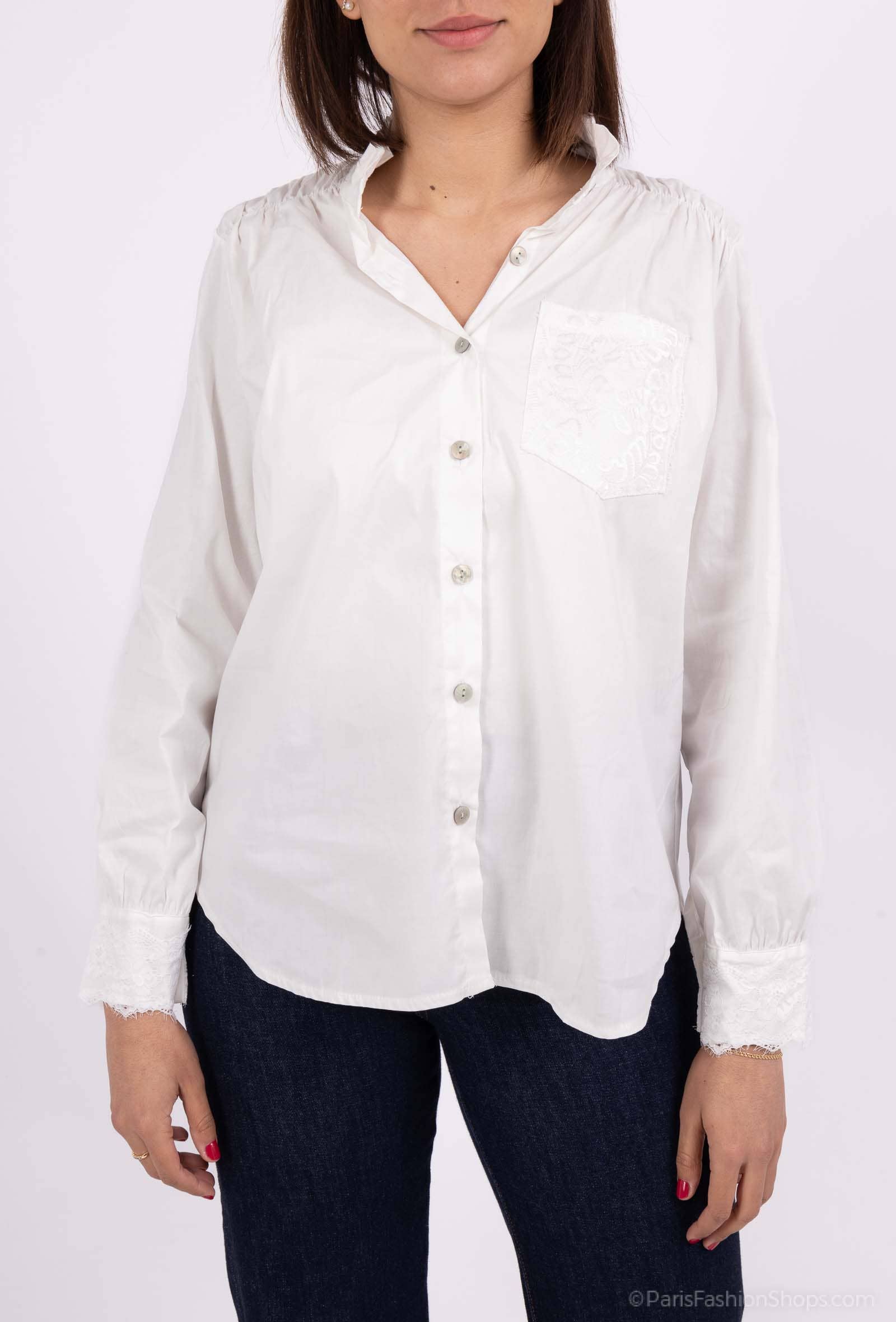 Pépouz' Paris - Vente Chemise à col boutonné – femme - Chemise col mao avec dentelle PC251815