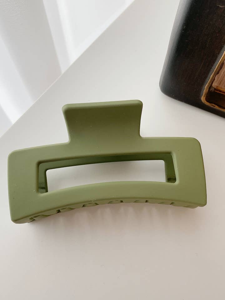 Rectangle Claw Clips in Matte Olive Pack of 2 for wholesale by Avenue Wholesale