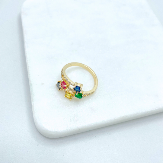 Luxus Accessories - Vente Bague avec plusieurs pierres - Bague en zircone cubique colorée remplie d'or 18 carats et micro zircone cubique3