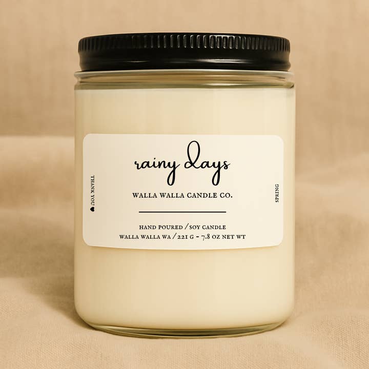 "RAINY DAYS" SOY CANDLE for wholesale by Walla Walla Candle Co.
