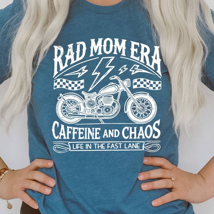 Rad Mom Era Biker Graphic Tee for wholesale by Kissed Apparel