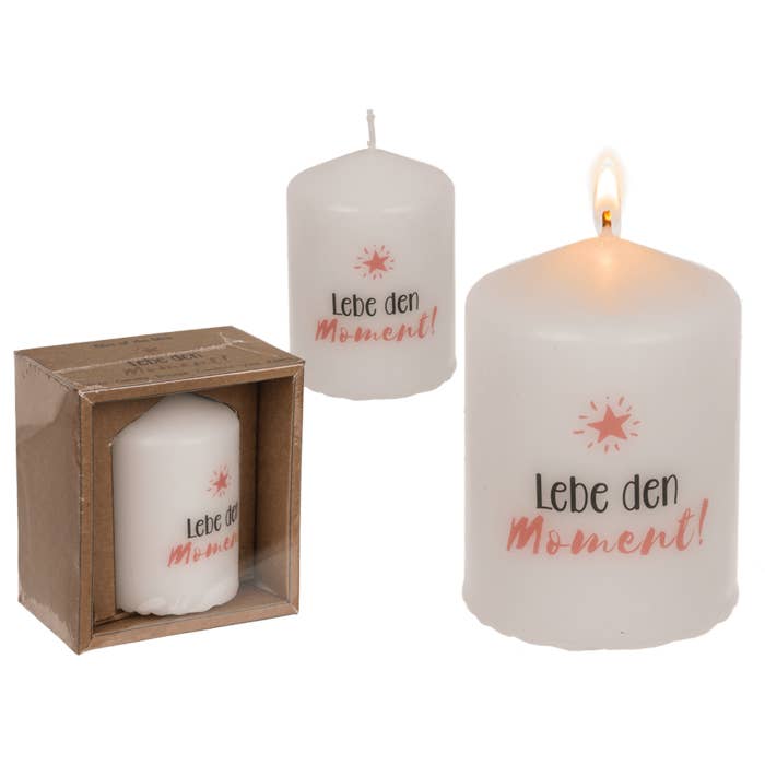 Pillar candle, Lebe den Moment, for wholesale by Out of the blue KG