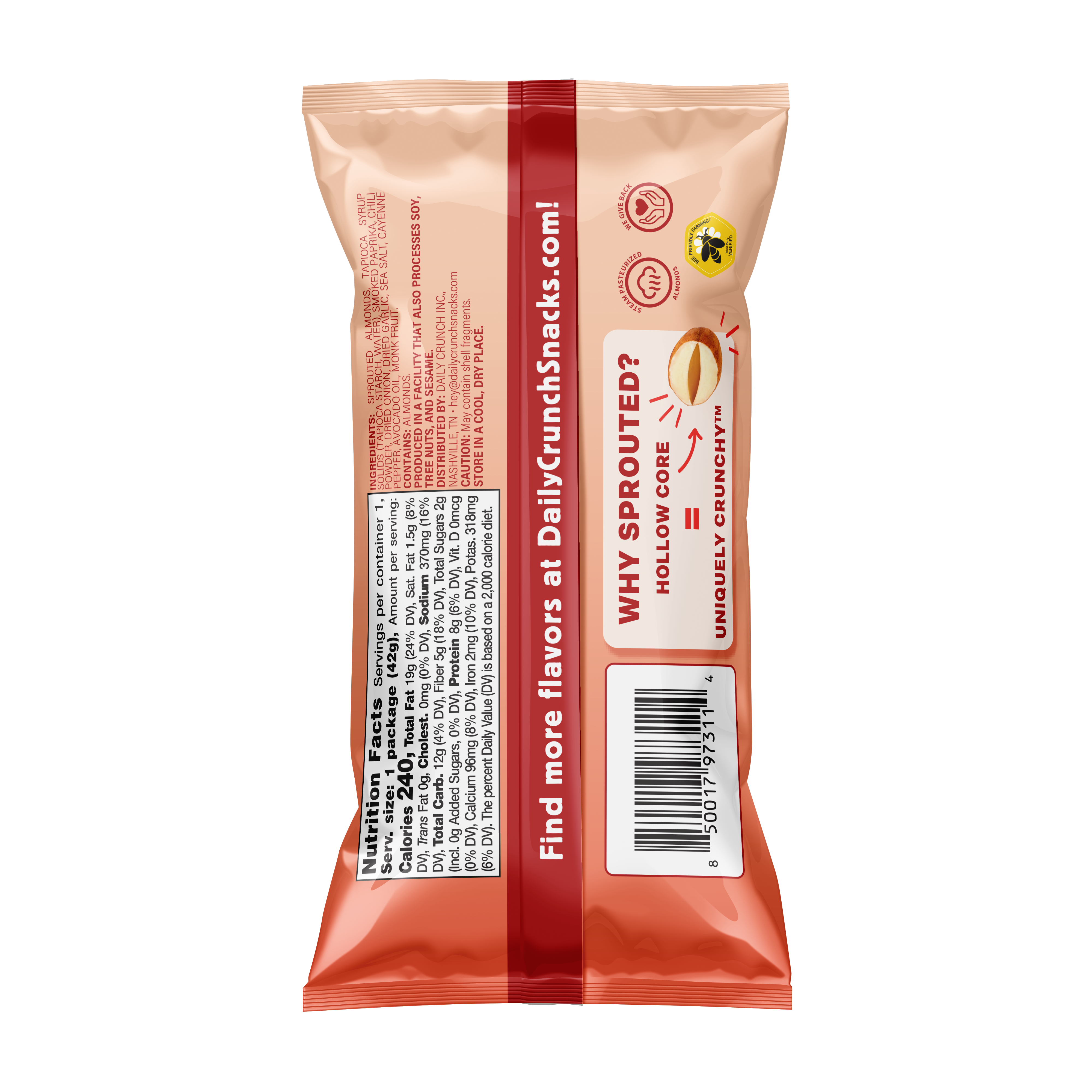 Daily Crunch - Wholesale Nuts - Nashville Hot Sprouted Almonds, 1.5oz Single Serve2