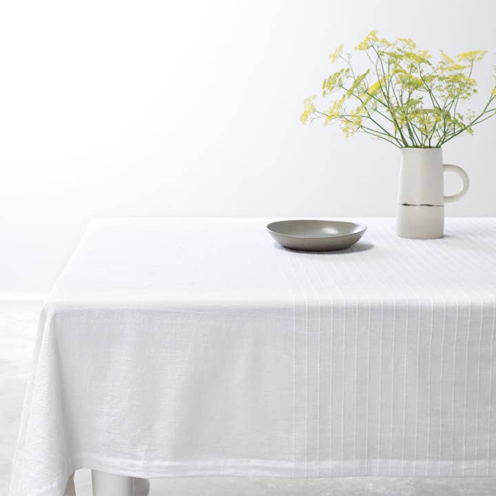 Washed Linen-Cotton Tablecloth- White for wholesale by Thyme and Sage Home Textiles