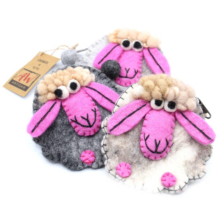 AW Artisan - Wholesale Coin Purse - Unisex - Natural Felt Purse (surt) - Happy Sheep4