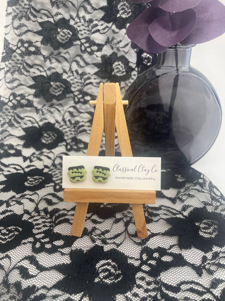 Frankenstein Studs | Polymer Clay Earrings for wholesale by Classical Clay Co