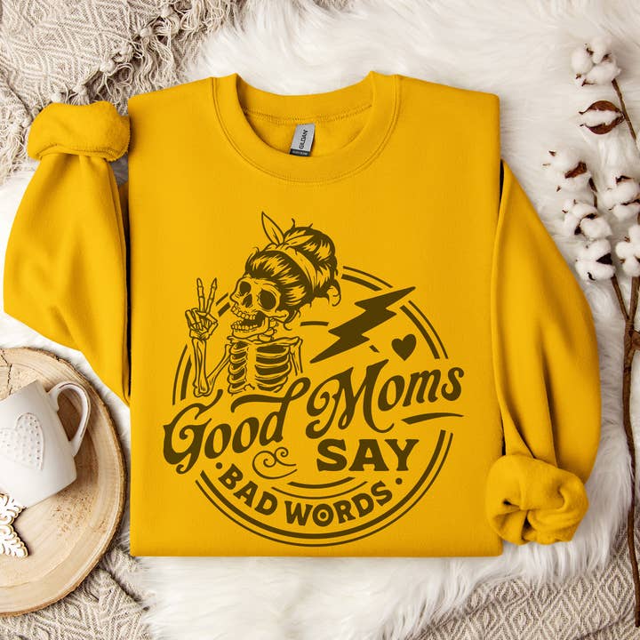 Good Moms Say Bad Words Crewneck Sweatshirt for wholesale by Trendznmore - Modern Graphic Apparel