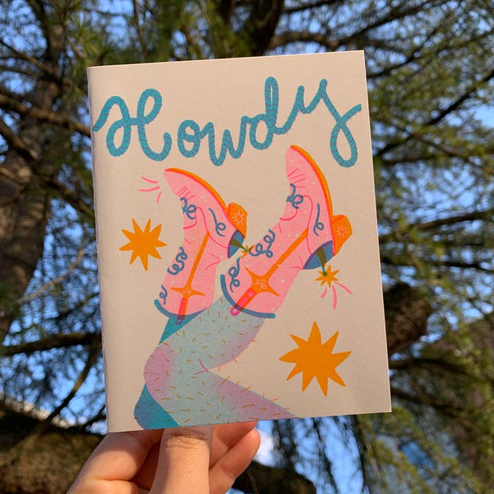 Alex Luciano - Wholesale Everyday Greeting Card - Howdy Cowgirl Risograph A2 Greeting Card