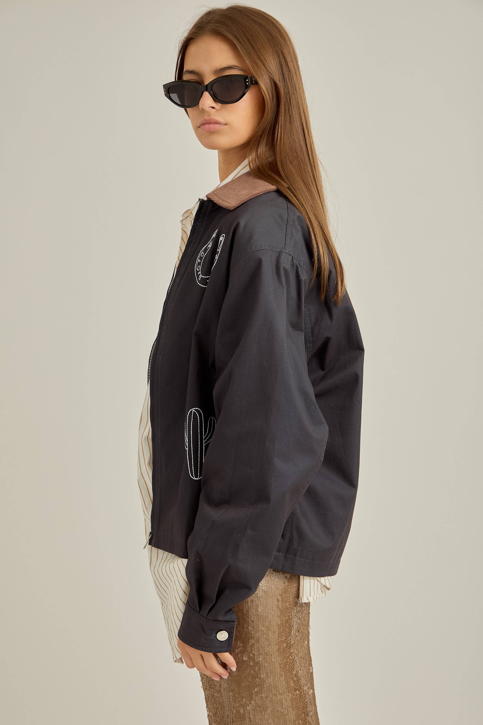 Navy brown Westward accent color detail jacket for wholesale on Faire5