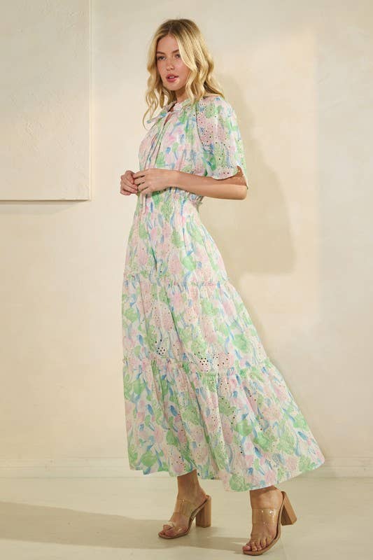 Verde Multi Vestito a balze in pizzo con occhielli MD51574 in vendita all'ingrosso su Faire5