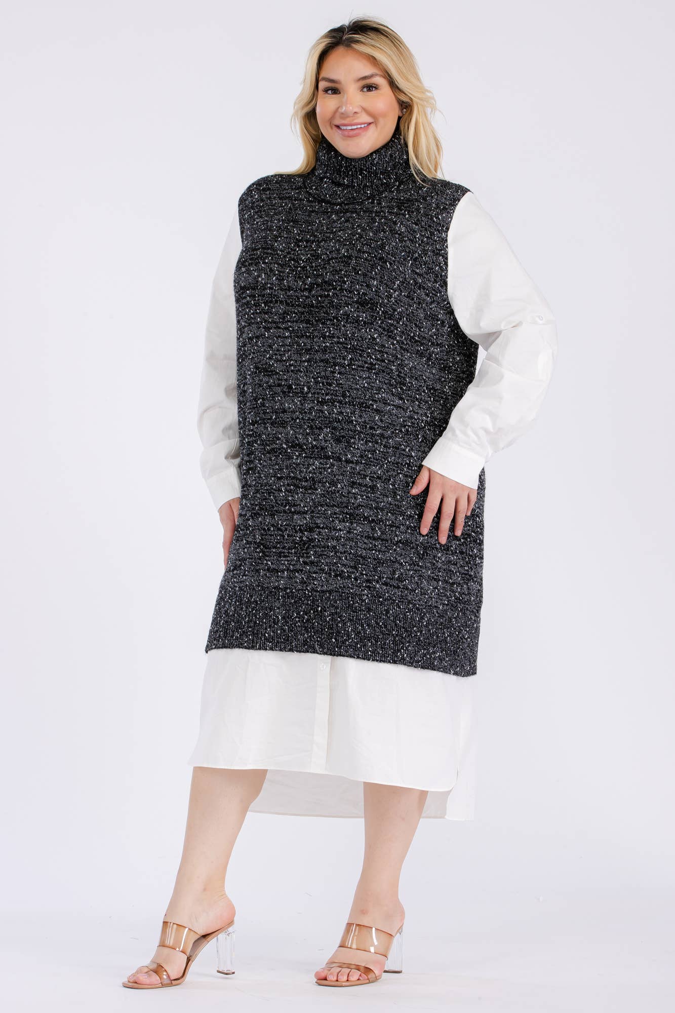 Celeste Clothing – Großhandel Kleid – Damen – ROLLKRAGEN-MIDIKLEID IN ÜBERGRÖSSE UND MISSY -CI-100833