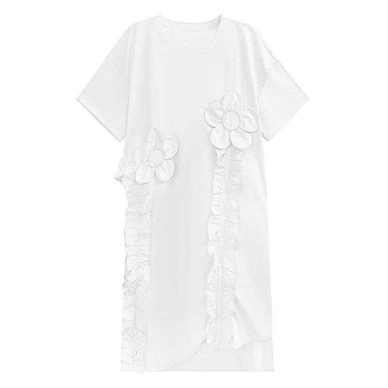 UZ Wholesale Store - Wholesale Dress - Women's - Korean Style Floral Patch Short Sleeve Shirt Dress4