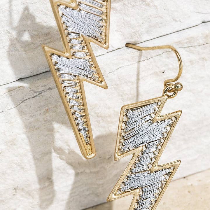 Grey Silver Fine Thread Lightning Bolt Fish Hook Dangle Earrings for wholesale on Faire0