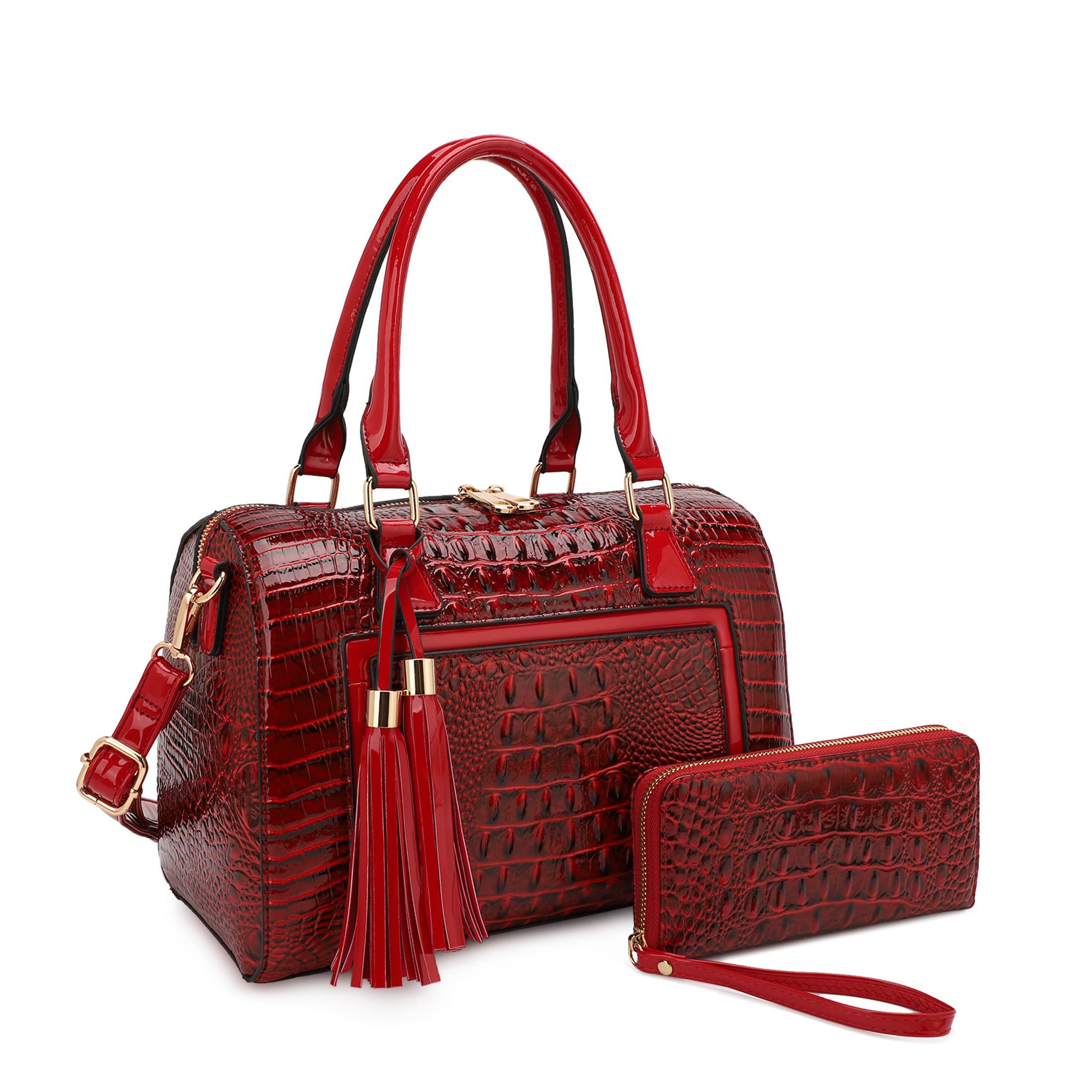 KAYLA+AVA - Wholesale Top Handle Bag - Women's - HOLLY  BOSTON BAG SET IN PATENT CROC  WITH WALLET1
