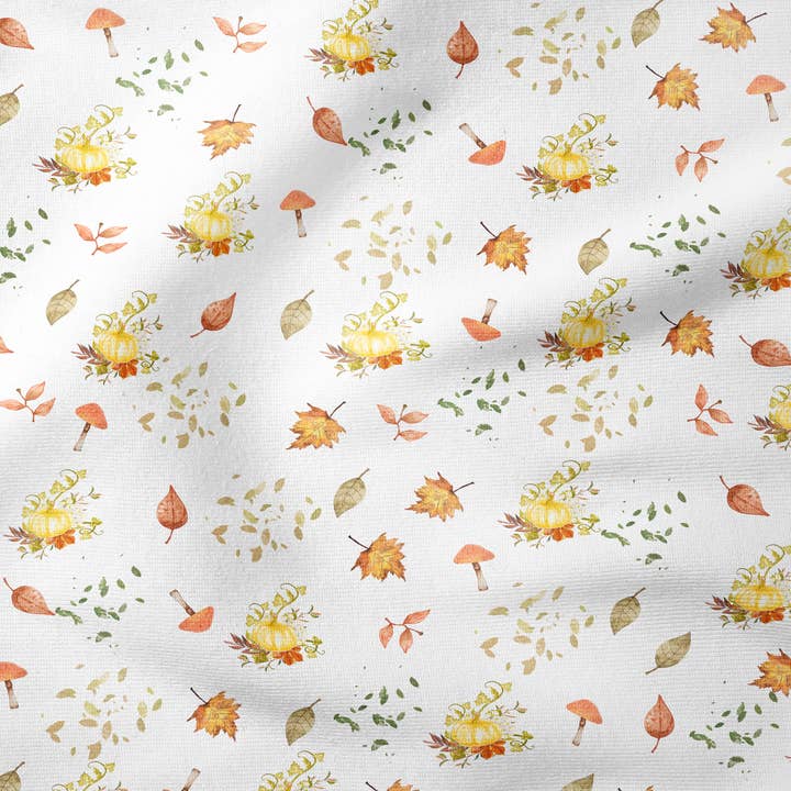 Efterårsstof med blade og græskar, bomuld, 10 m rulle for engroshandel hos bb drou & Compagnie